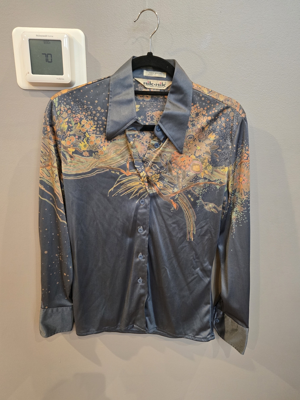 Vintage 1970s Nik Nik Novelty Graphic Print Disco Shirt Top (Made in Italy)